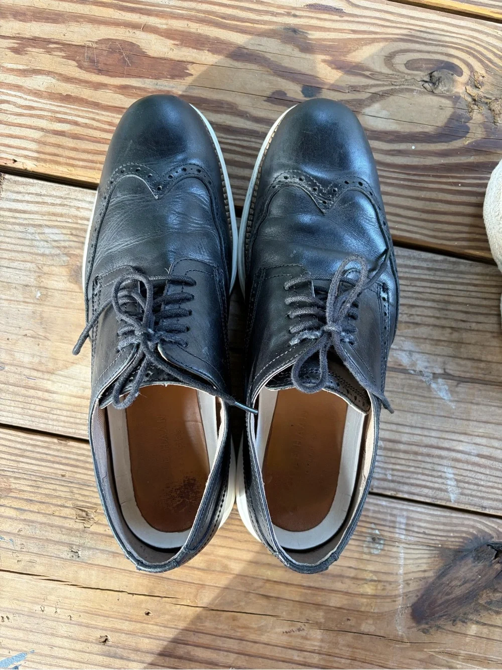 Cole Haan Black Leather Wingtip Derby with White Sole